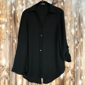 Massini Black Sheer Long Sleeve Button Up